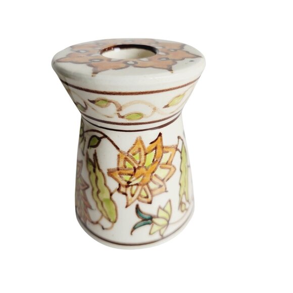 Hand-Painted Bohemian Taper Candle Holder Floral Design Signed - Picture 1 of 8
